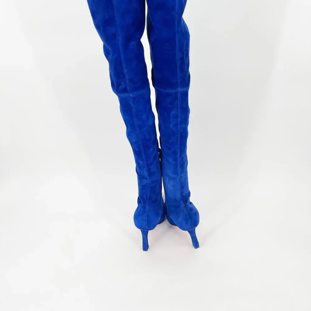 Christian Louboutin Condora Botta Alta Galactiqueen Blue Suede OTK Boots EU 37